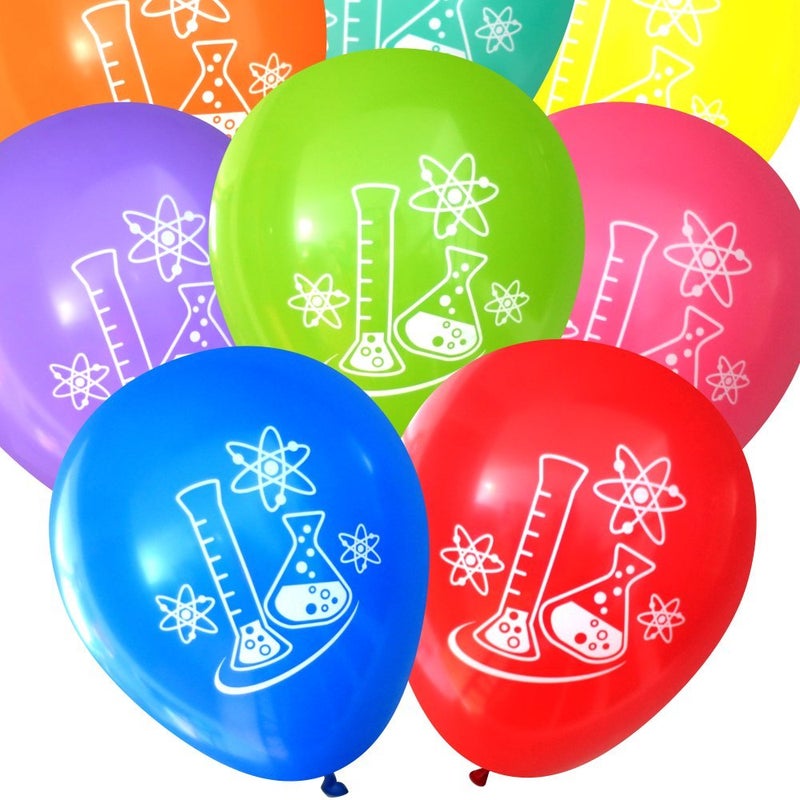 Nerdy Words Flasks and Atoms - Mad Science Party Balloons (16 pcs, Two-Sided) (Assorted) by Nerdy Words - Image 2